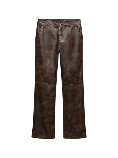 Image for Women's Plain Leather Pant,Brown
