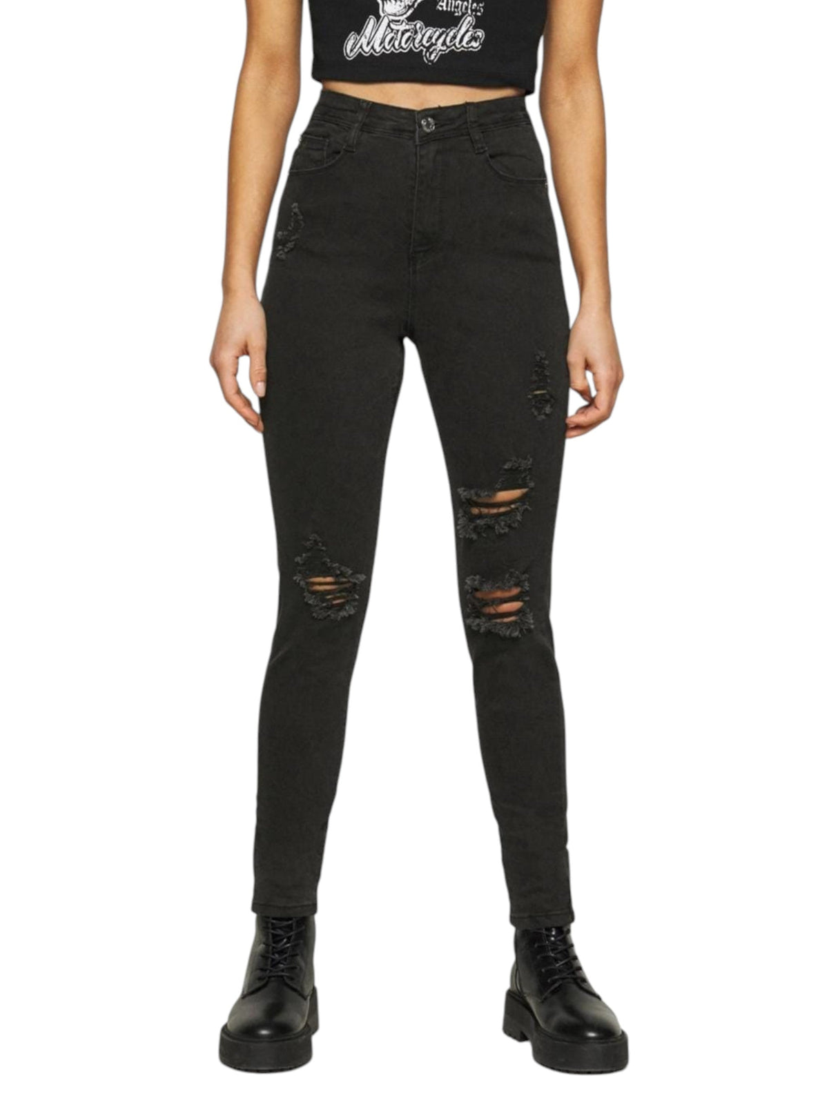 Image for Women's Ripped Washed Jeans,Black