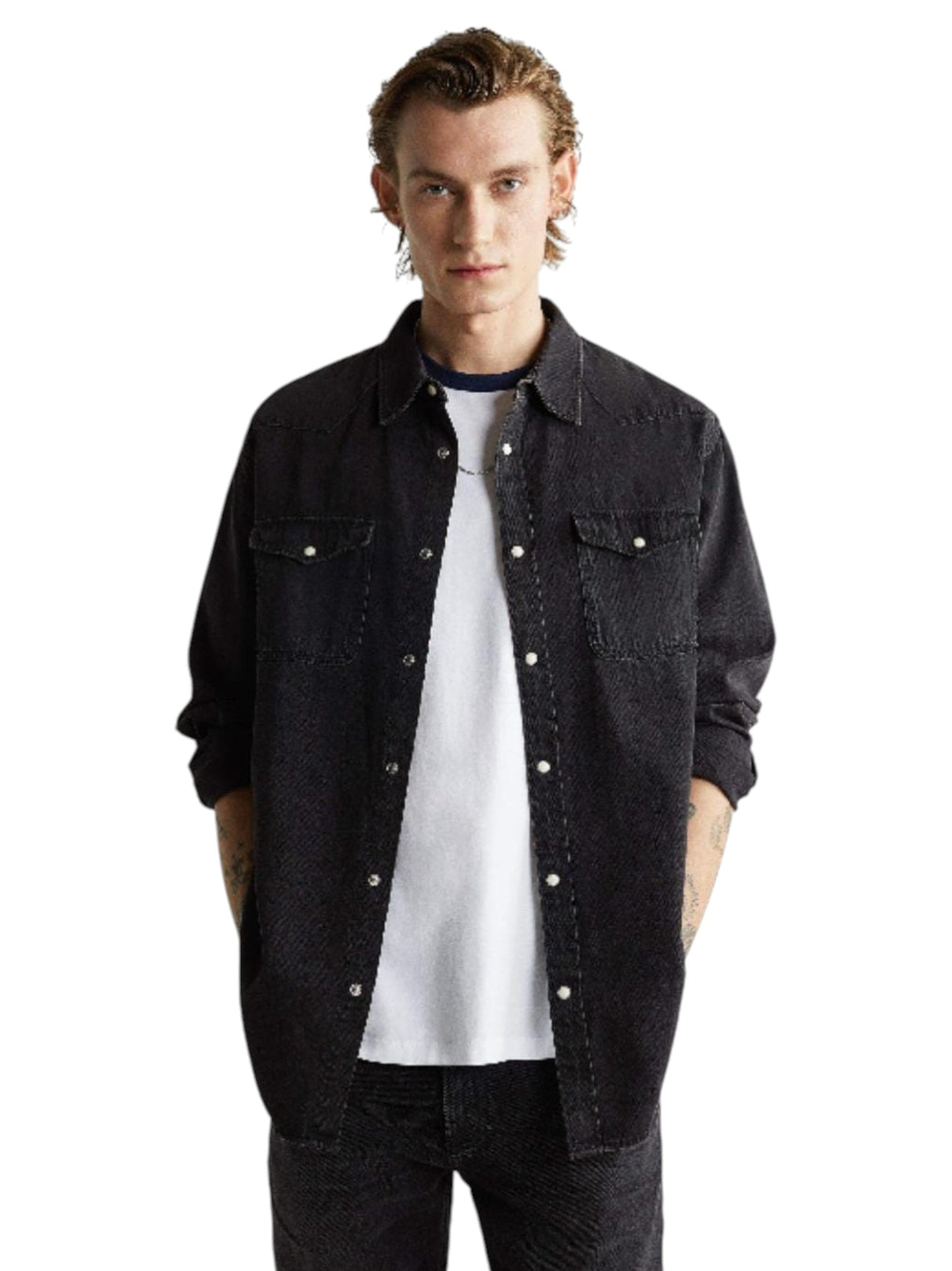 Image for Men's Plain Solid Dress Shirt,Black