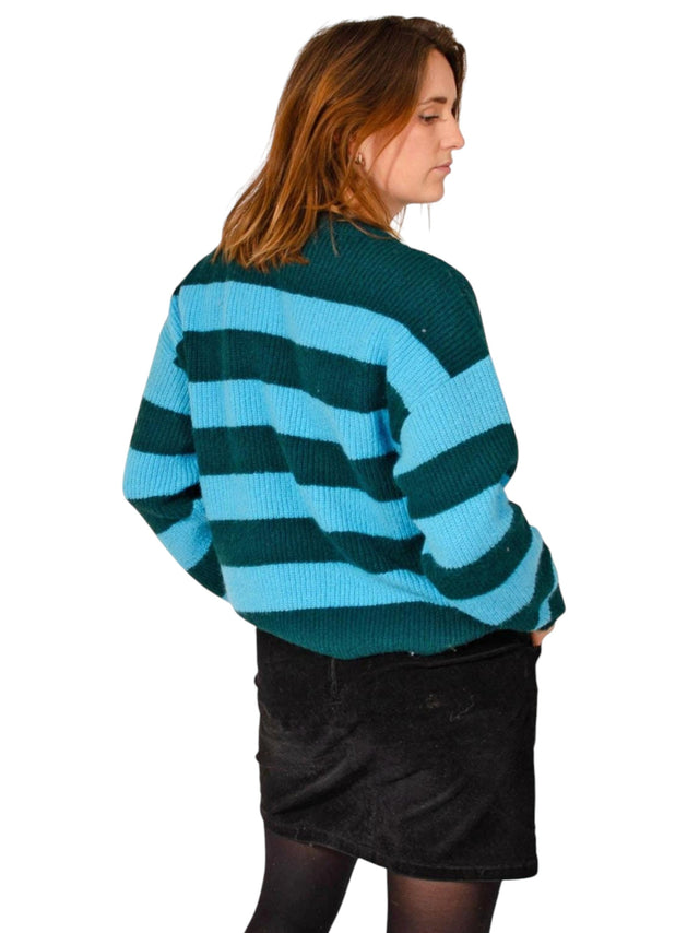 Image for Women's Colorblocked Knitted Sweaters,Green/Blue 