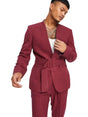 Image for Men's Plain Solid Belted Blazer,Burgundy