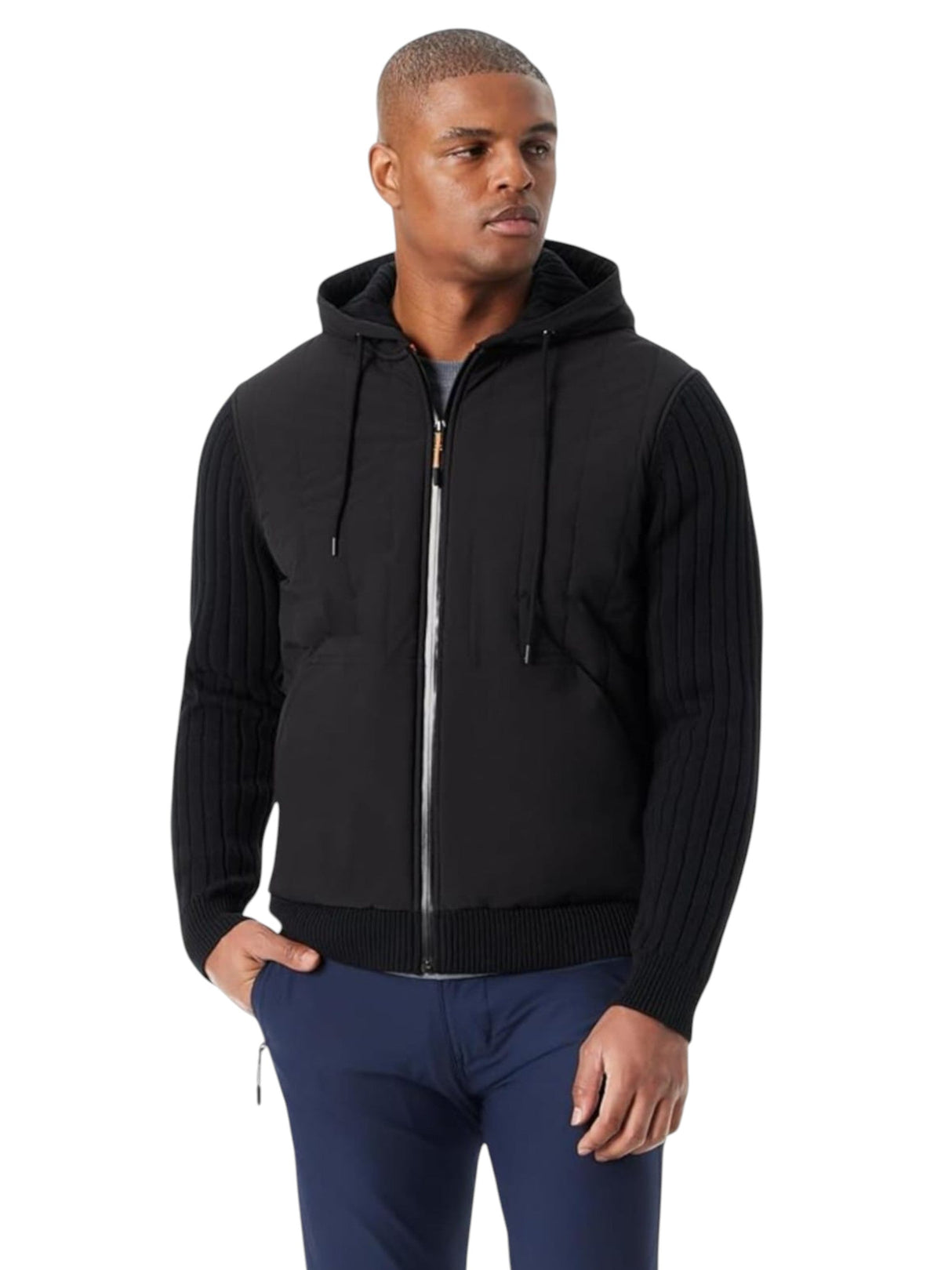 Image for Men's Knitted Solid Jacket,Black 