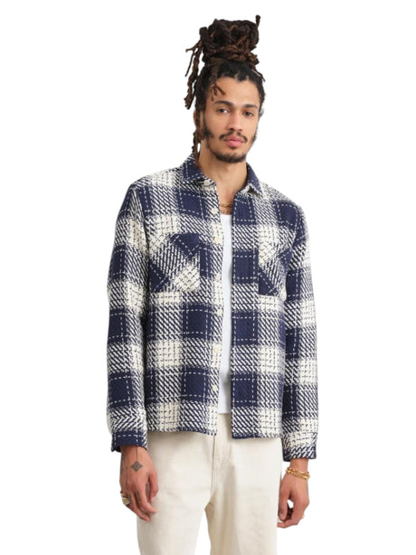 Image for Men's Plaid Kintted Dress Shirt,Navy/White 