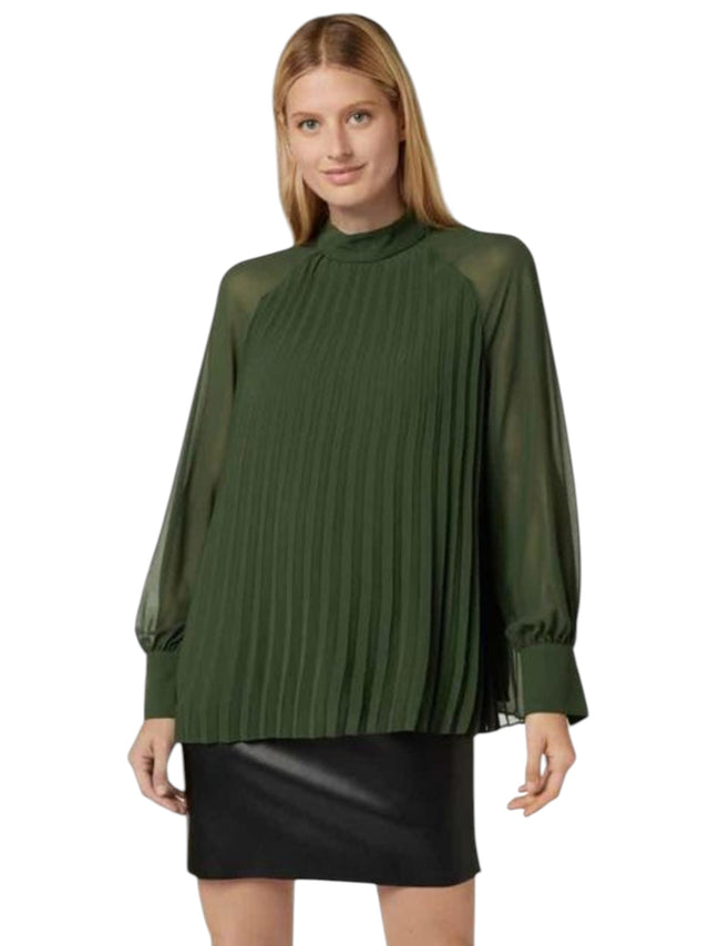 Image for Women's Ruffed Mesh Top,Olive