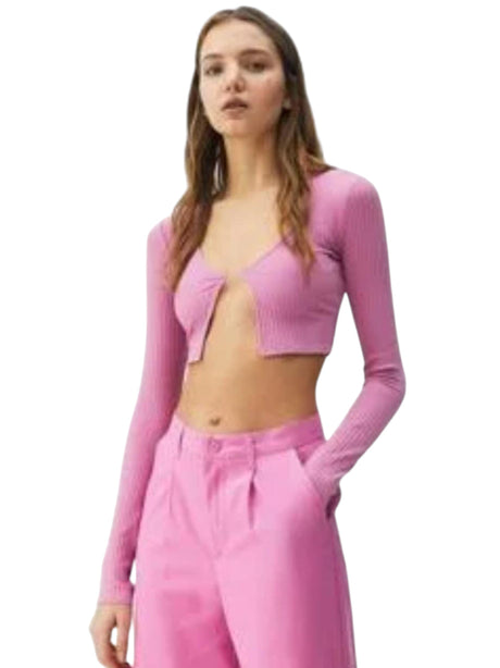 Image for Women's Knitted Crop Top Cardigan,Pink