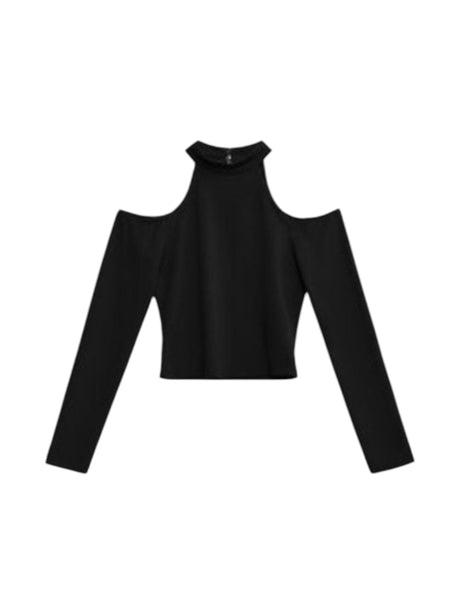 Image for Women's Plain Cold Shoulders Top,Black