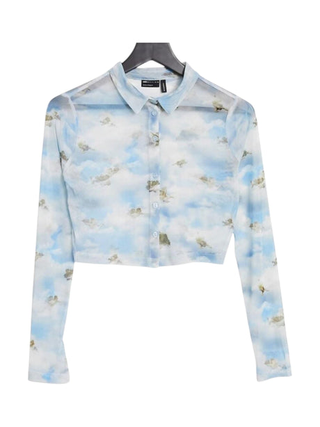 Image for Women's Floral Printed Sheer Chemise,Light Blue