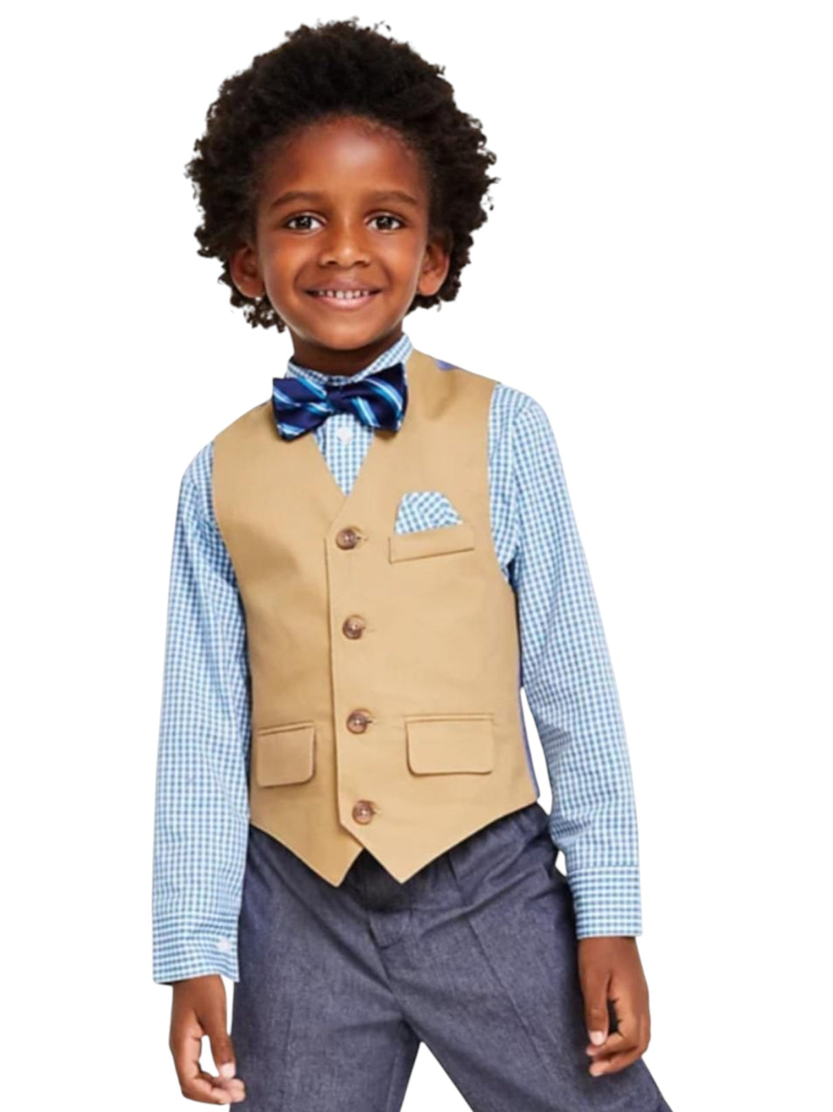 Image for Kids Boy's Plaid Dress Shirt&Vest,Blue/Brown