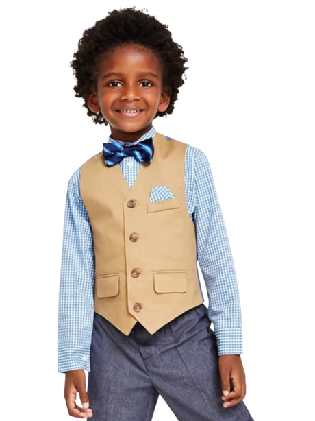 Image for Kids Boy's Plaid Dress Shirt&Vest,Blue/Brown