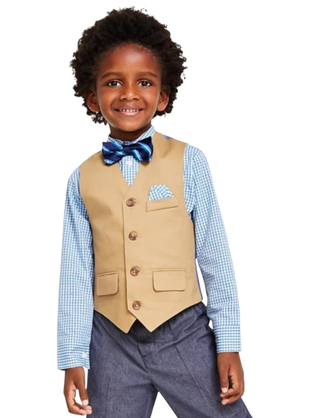 Image for Kids Boy's Plaid Dress Shirt&Vest,Blue/Brown