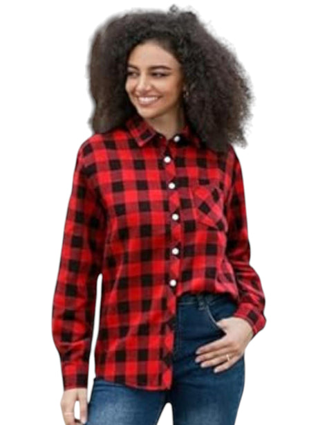 Image for Women's Back Rhinestones Plaid Chemise,Red