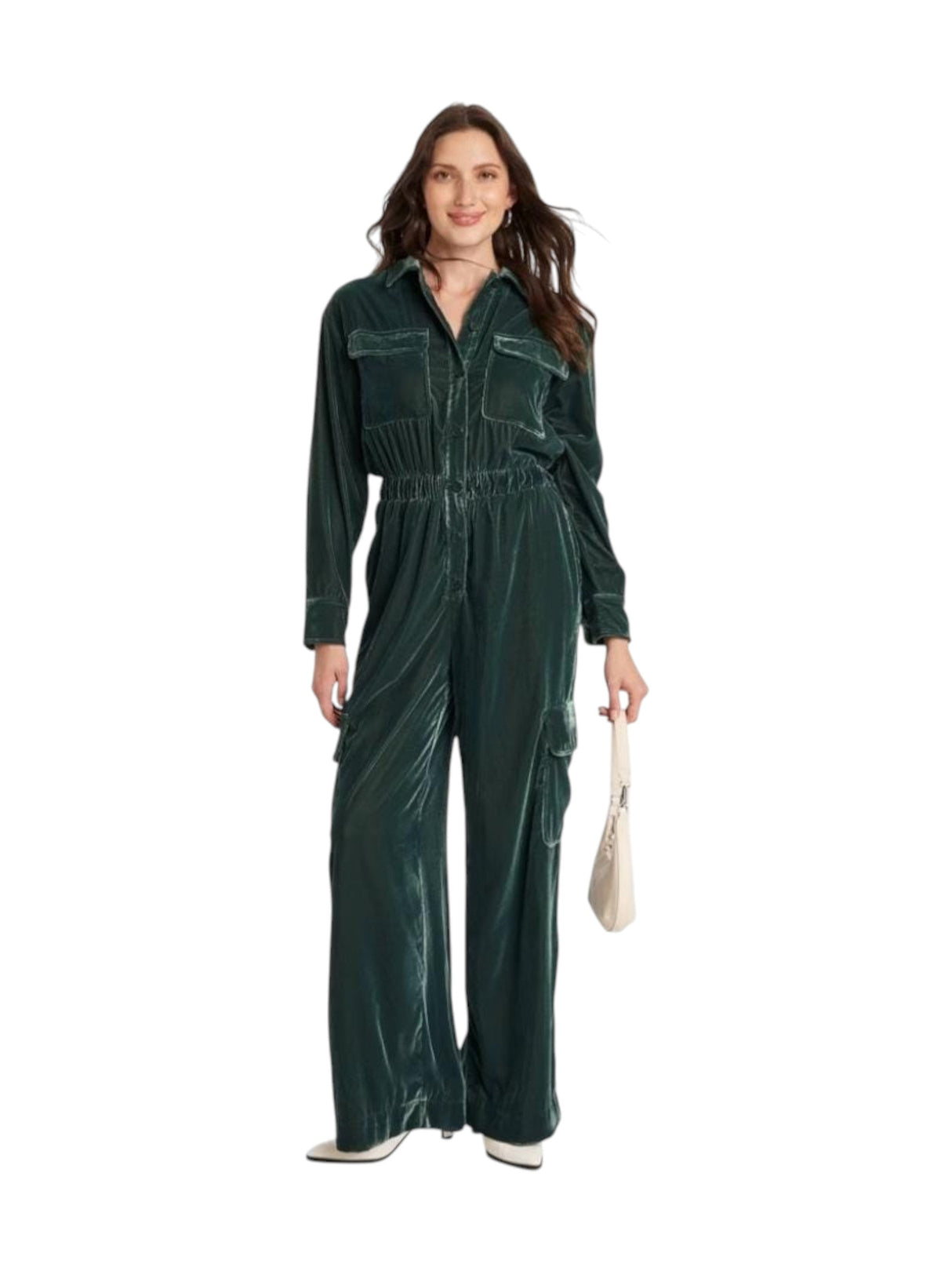 Image for Women's Plain Velour Jumpsuit,Dark Green