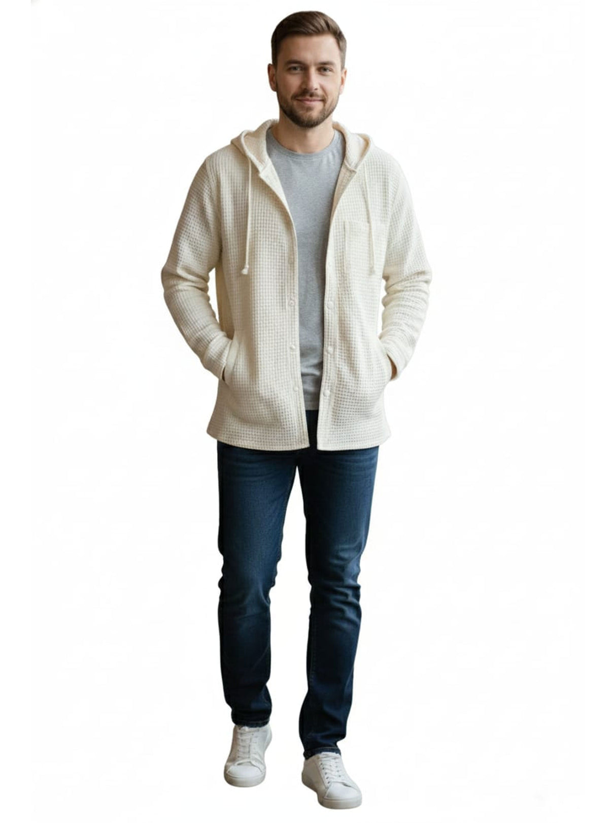 Image for Men's Textured Hoodie,Light Beige
