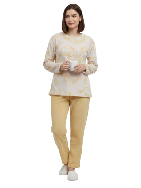Image for Women's Faux Fur Sleepwear Pajama Set,Yellow/ White