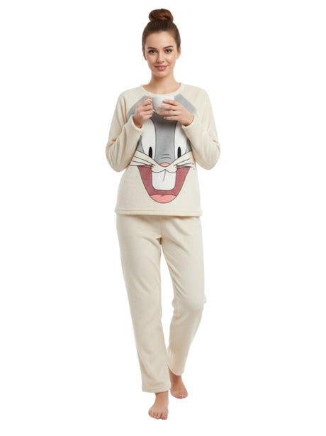 Image for Women's Faux Fur Sleepwear Pajama Set,Off White