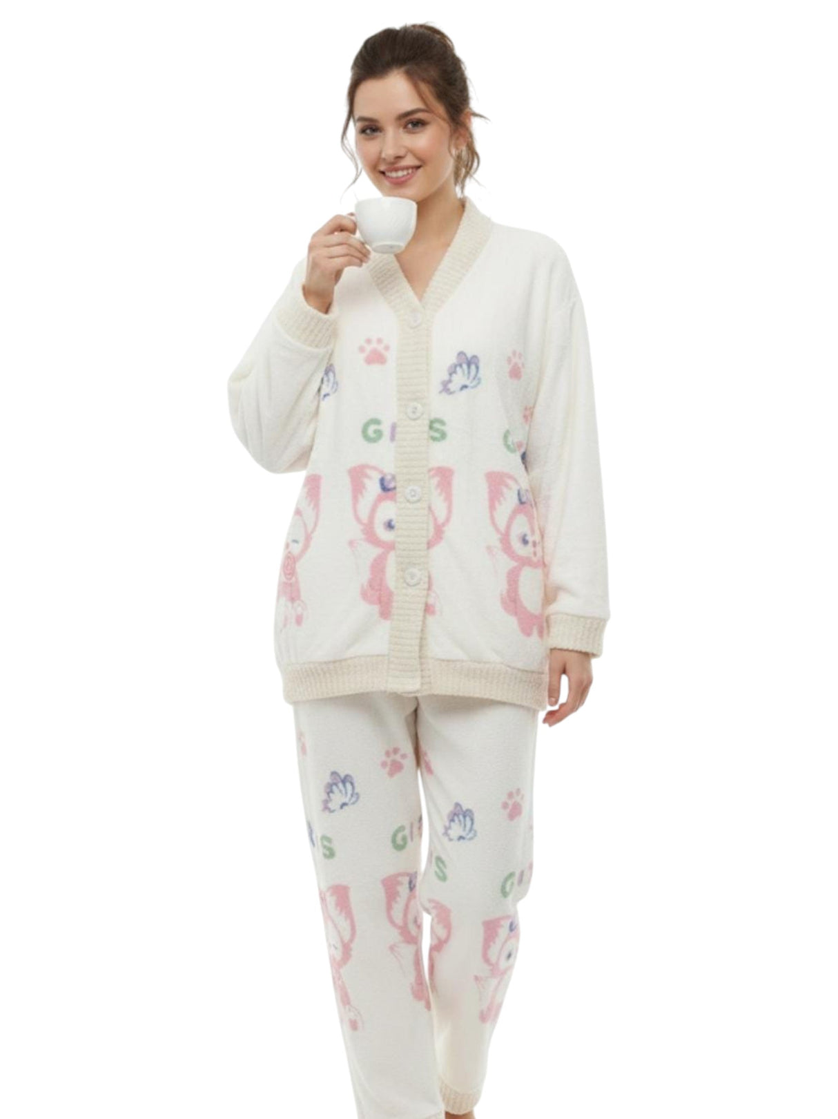 Image for Women's Faux Fur Sleepwear Pajama Set,Off White