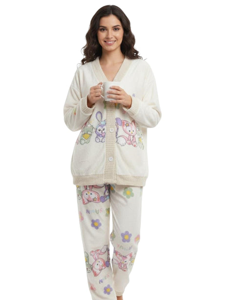 Image for Women's Faux Fur Sleepwear Pajama Set,Off White