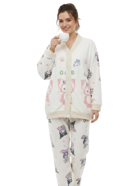 Image for Women's Faux Fur Sleepwear Pajama Set,Off White