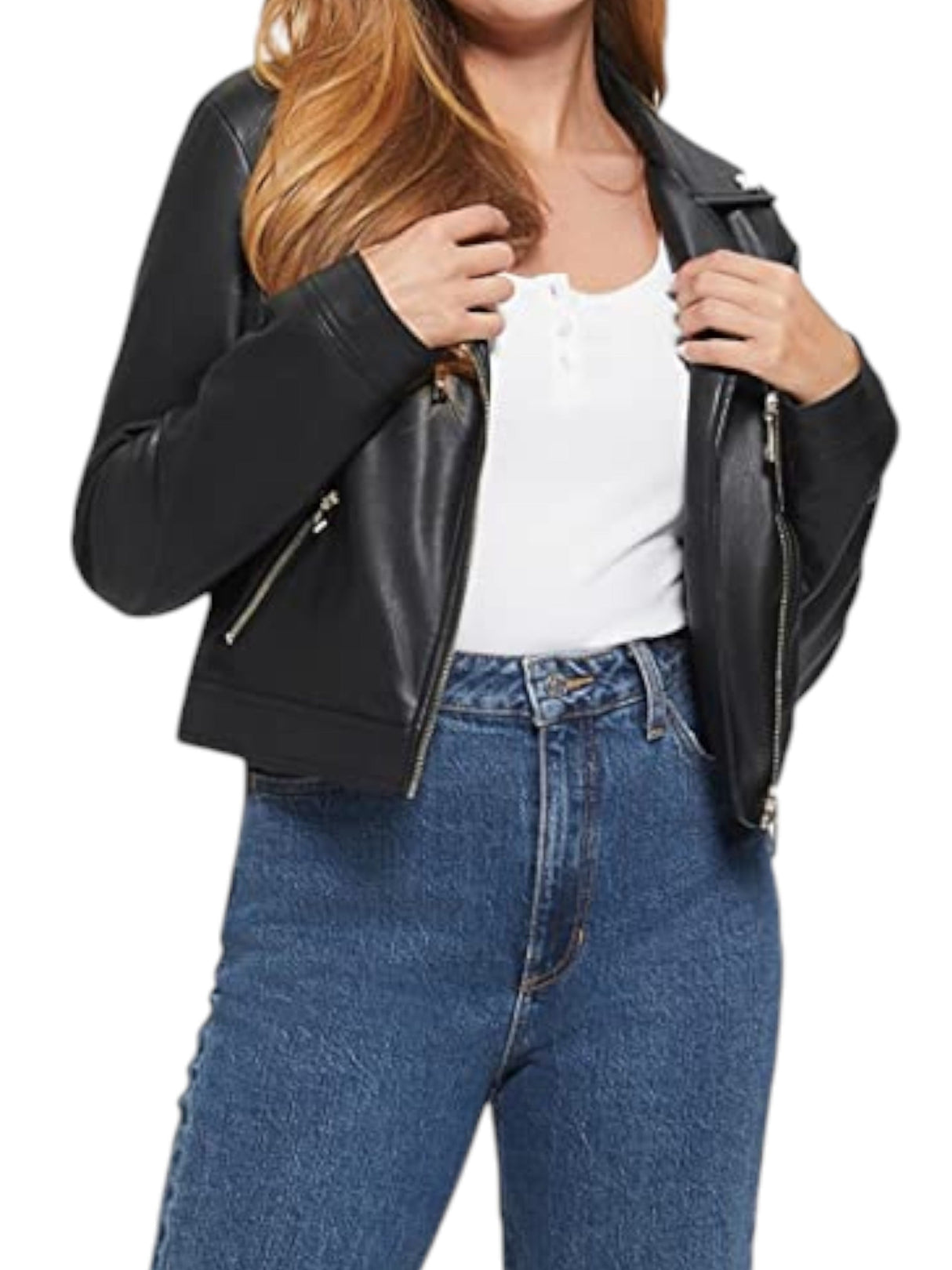 Image for Women's Plain Leather Jacket,Black