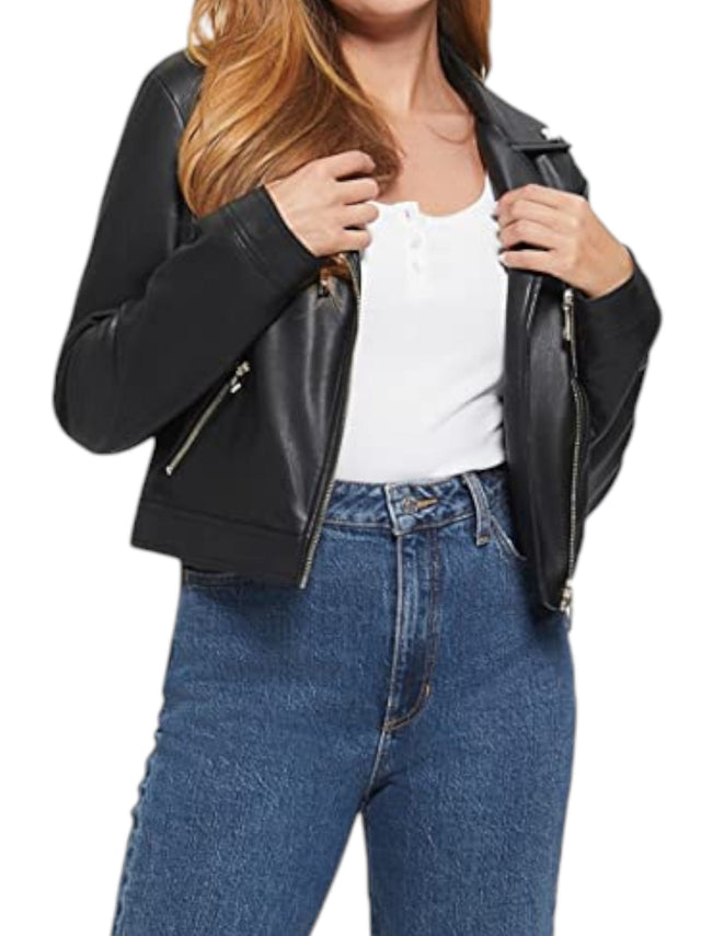 Image for Women's Plain Leather Jacket,Black