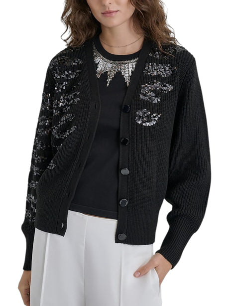 Image for Women's Sequined Knitted Cardigan,Black
