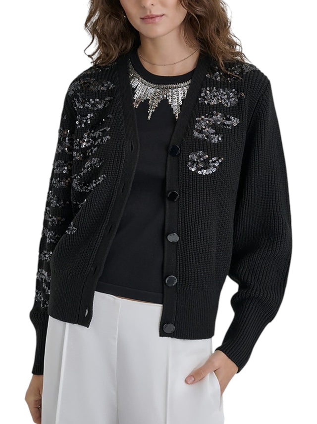 Image for Women's Sequined Knitted Cardigan,Black