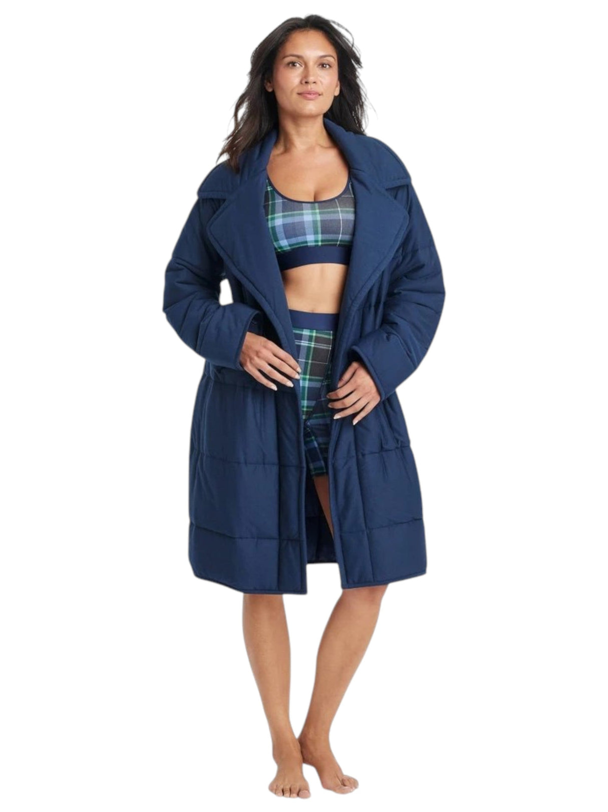 Image for Women's Quilted Long Jacket,Navy