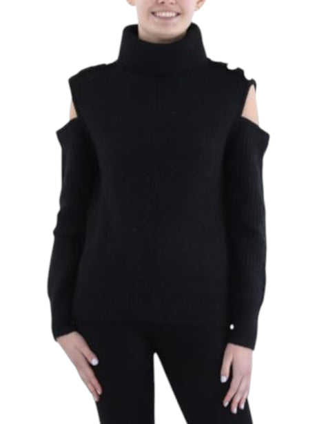 Image for Women's Knitted Cold Shoulder Sweaters,Black