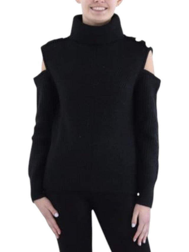 Image for Women's Knitted Cold Shoulder Sweaters,Black