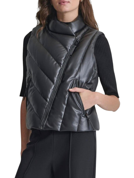 Image for Women's Leather Quilted Vest,Black