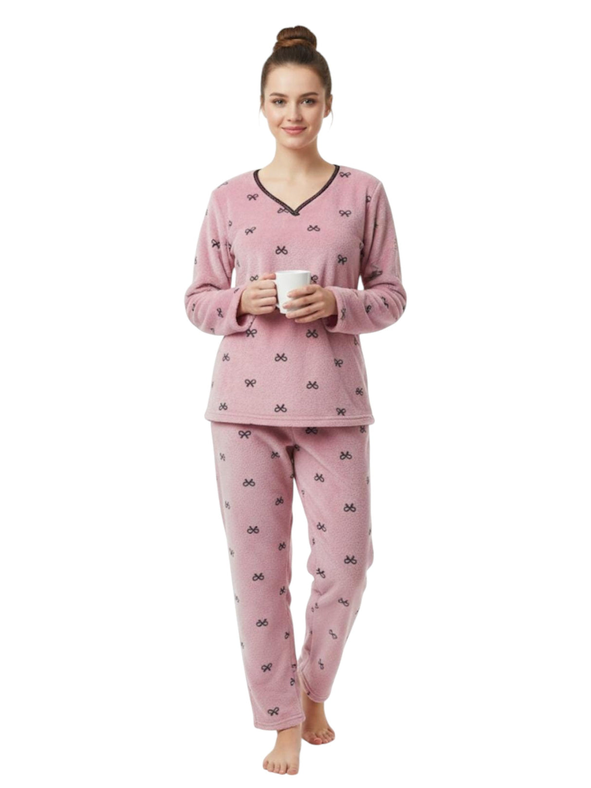 Image for Women's Faux Fur Pajama Set,Pink