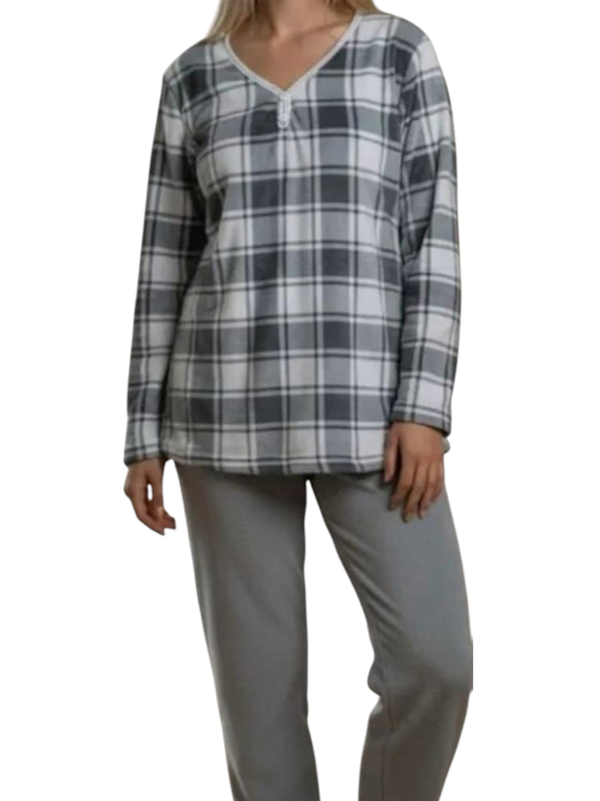 Image for Women's Plaid Pajama Set,Light Green/White