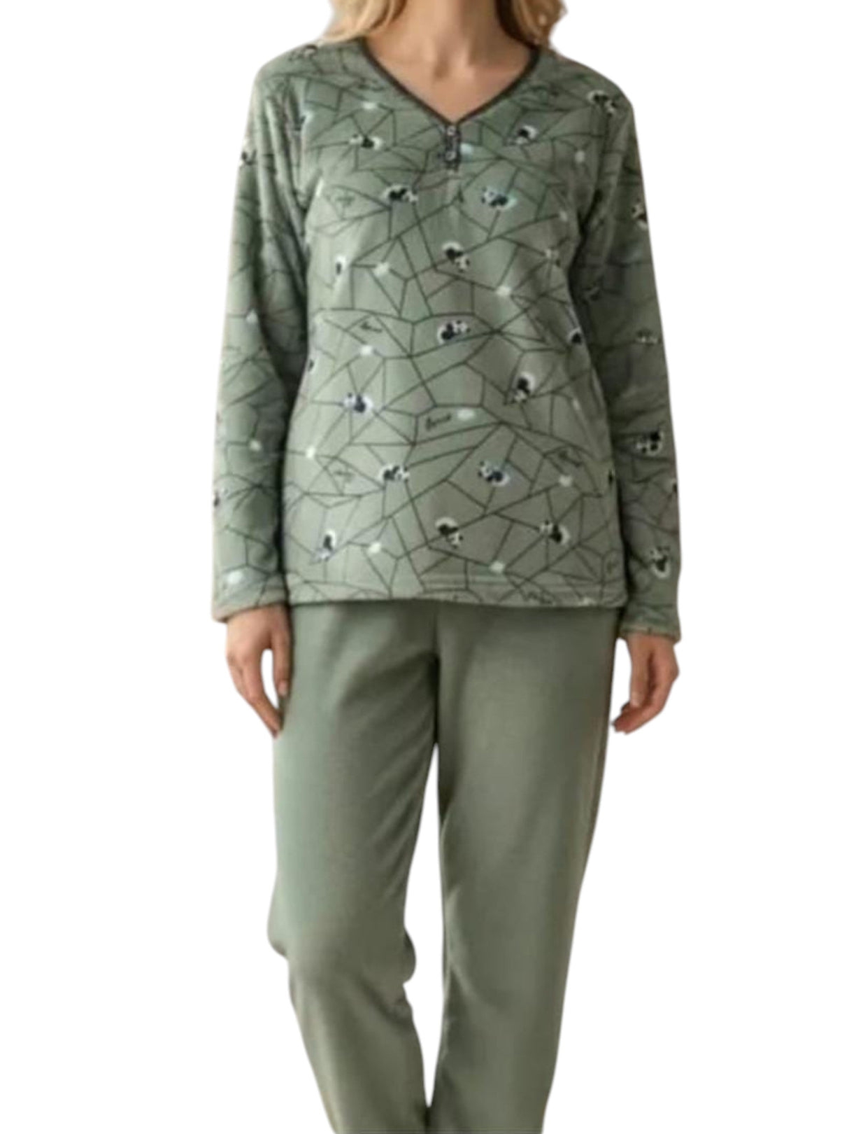 Image for Women's Faux Fur Pajama Set,Green