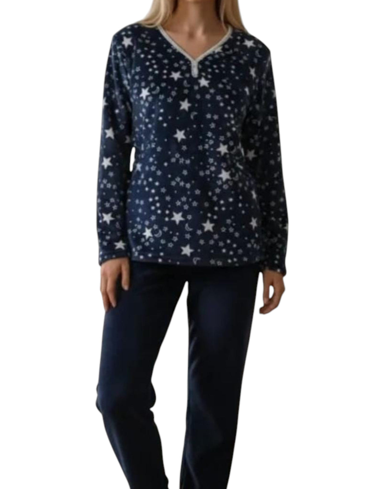Image for Women's Faux Fur Pajama Set,Navy