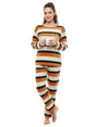 Image for Women's Striped Faux Fur Pajama Set,Multi