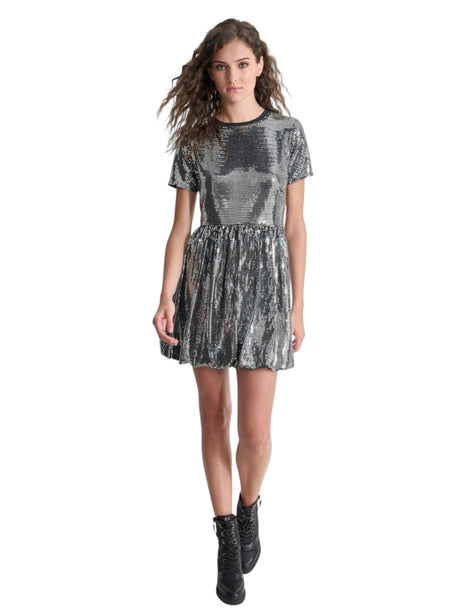 Image for Women's Sequin Bubble Dress, Black/Silver