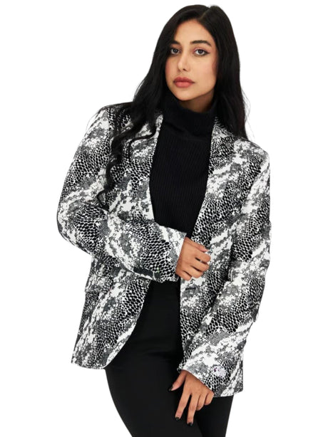 Image for Women's Snak Skine Printed Blazer,Black/White