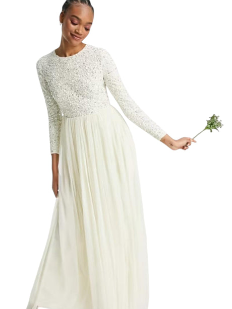 Image for Women's Sequined Ruffled Dress,Off White