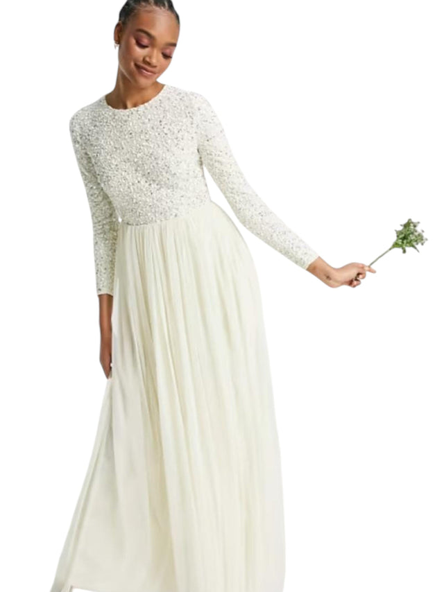 Image for Women's Sequined Ruffled Dress,Off White