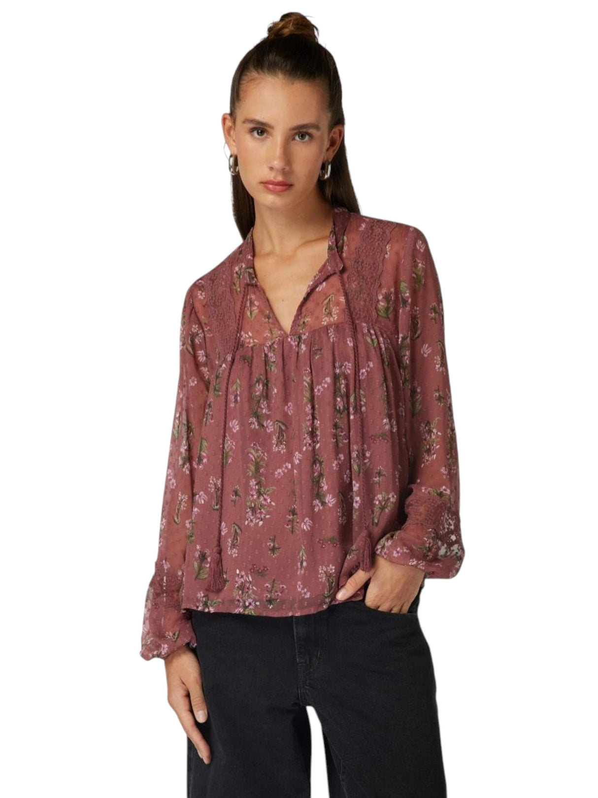 Image for Women's Floral Printed Top,Dark Pink