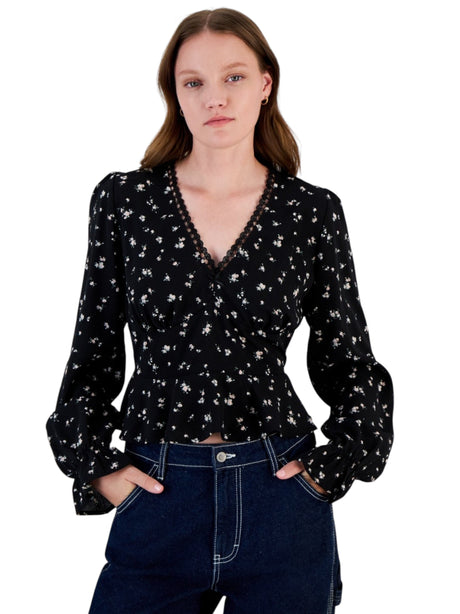 Image for Women's Floral Printed Top,Black
