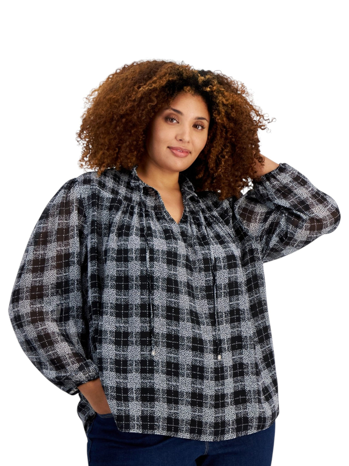 Image for Women's Plaid Top,Black