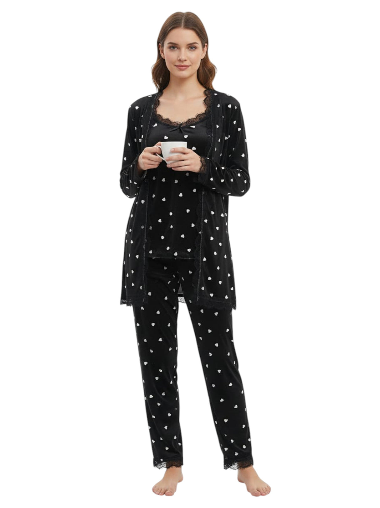 Image for Women's Hearts Printed Sleepwear Set,Black