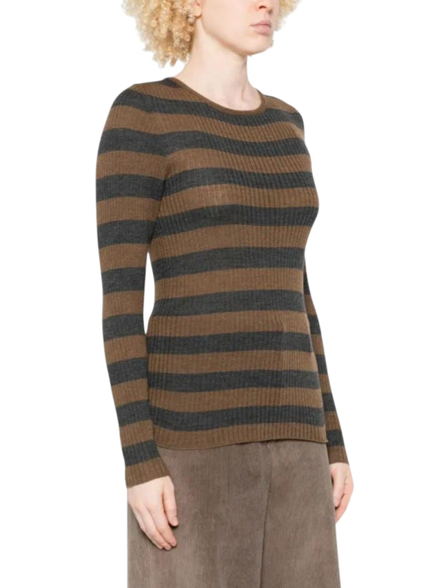 Image for Women's Striped Knitted Sweaters,Brown/Black