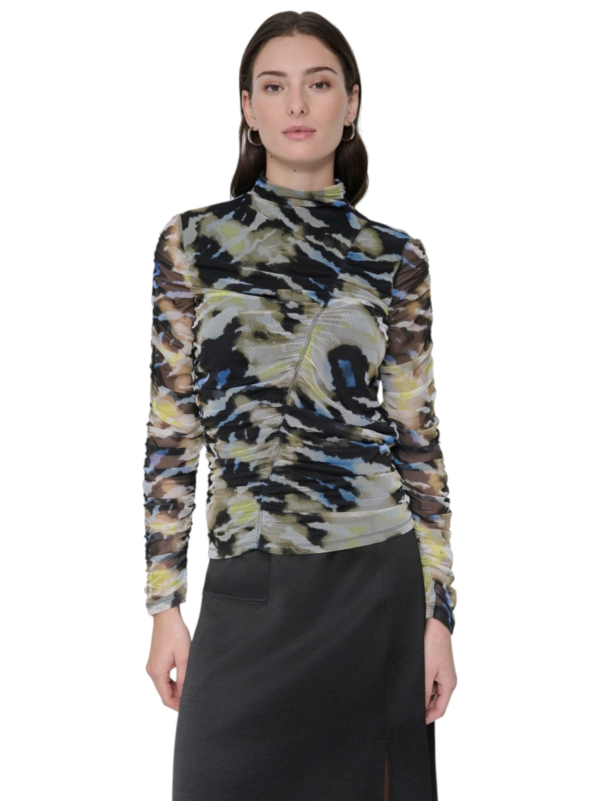 Image for Women's Printed Ruched Mesh Top,Multi