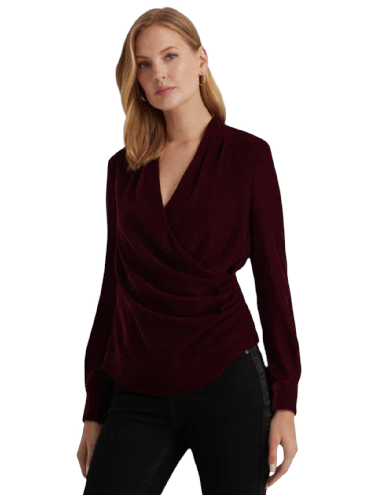 Image for Women's Plain Velour Top,Burgundy
