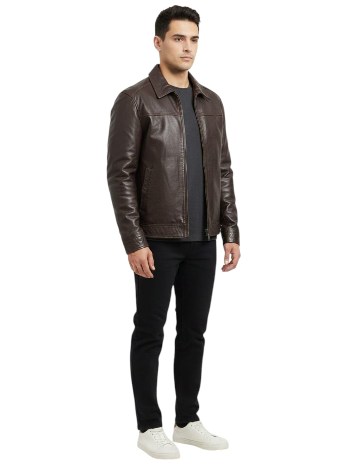 Image for Men's Plain Solid  Leather Jacket,Brown