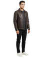 Image for Men's Plain Solid  Leather Jacket,Brown