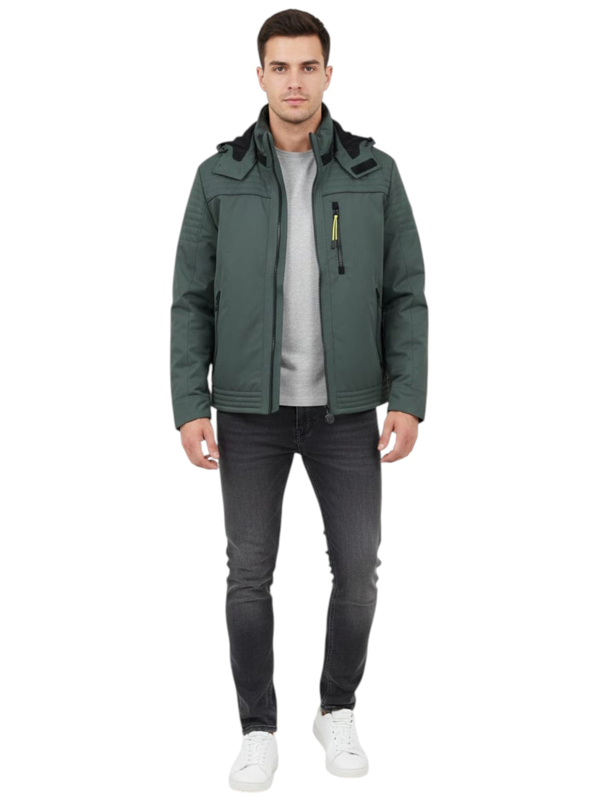 Image for Men's Plain Solid Jacket,Olive