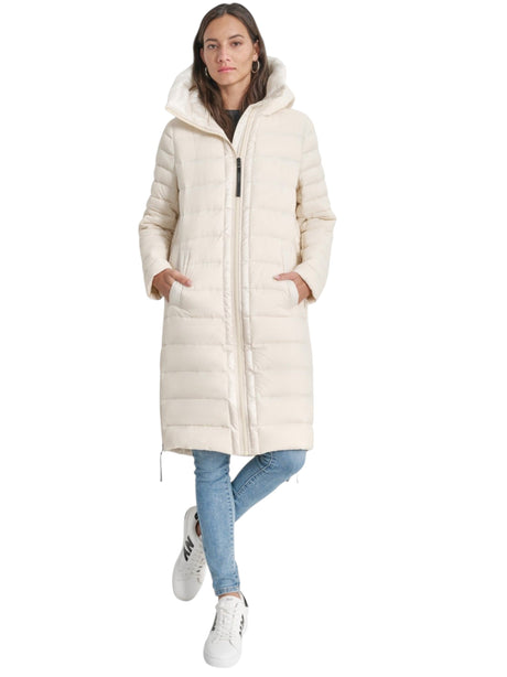 Image for Women's Quilted Long Jacket,Off White